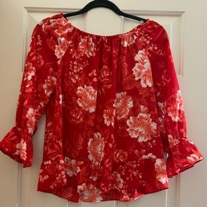 INC International Concepts Red Floral Top